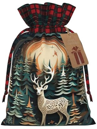 DURAGS Weihnachtliches Hirsch-schickes Patchwork-Geschenkbeutel mit Kordelzug, Stoff-Geschenktasche für Festivals, perfekt für besondere Anlässe