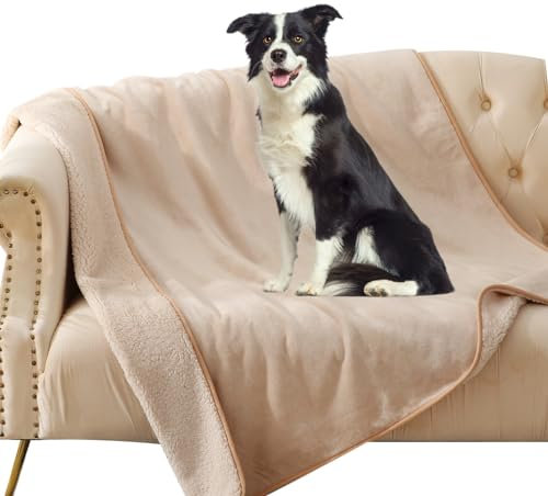 DaysU Wasserdichte Hundedecke für kleine Hunde – weiche Sherpa-Fleece, wendbare Haustierdecke, Katzendecke, waschbar für Couchschutz, warmer Plüsch-Hundeüberwurf, 101,6 x 127 cm, helles Kamel