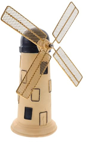 Amosfun Molino de Viento Decorativo Mini de Resina Resistente al Desgaste, Escultura Vintage de Color Claro, Adorno para Escritorio y Decoración Navideña del Hogar