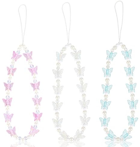 Mabor Cute Schmetterlings Handyband Lanyard,Pretty Phone Charm Perlen Phone String Handgelenk Aesthetic Handyanhänger Schlüsselanhänger Taschen Anhänger Geschenk für Frauen und Mädchen
