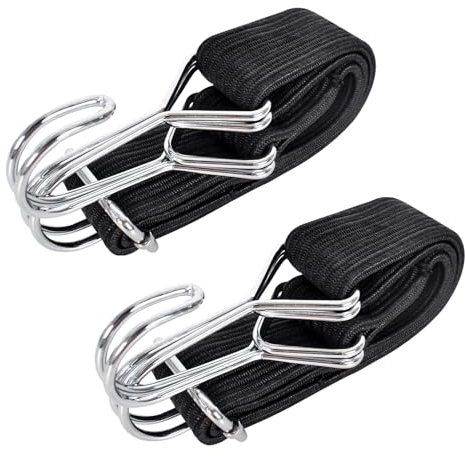 2 Stück Expander mit Haken, verstellbarer Gummi_spannband 3cm breit, Gepäckspanner für Fahrrad, Autotransport, Motorrad (0.6m)