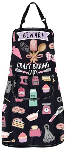MYSOMY Funny Baking Aprons for Women - Beware Crazy Baking Lady Apron - Lover Gifts