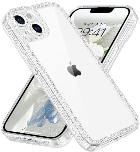 GaoBao Cover per iPhone 14 6.1 bordo con lustrini, struttura morbida TPU trasparente PC custodia antiurto protezione fotocamera custodia anti-graffio anti ingiallimento custodia per ragazza donna