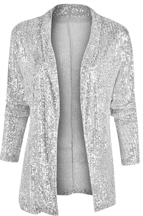 Sequin Blazer for Women UK Evening Glitter Sparkly Jacket Long Sleeve Open Front Blazers Sparkle Party Club Cocktail Jackets Metallic Festival Outfit Sequin Top Suit Jackets Festival Wear