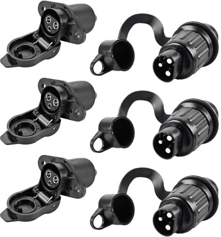 3 Stück Anhänger Stecker 3polig, 3 polige Steckdose, Flach Dreipoliger Stecker Steckdose, Adapter Dreipoliger für Wohnmobile, 12 V Systeme, 3 pin Socket Landmaschine, Baumaschine