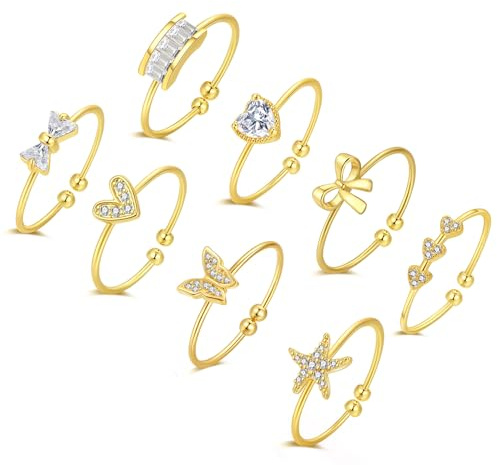 Oruworu 8PCS 18K Gold Plated Toe Rings for Women - Adjustable Thin Open Band Summer Beach Foot Jewelry Sets - Stylish Toe Rings for Gifting in Gold and Silver