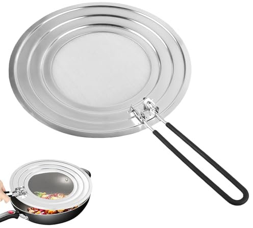 Protector Contra Salpicaduras para Sartén,Tapa Antisalpicaduras con Mango Plegable,Pantalla Antisalpicaduras de Acero Inoxidable,Tapa Antisalpicaduras Sarten,para Proteger Contra Salpicaduras de Grasa