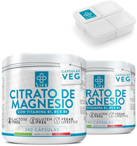 Magnesium Citrate 300mg Par Dose PiùLife, 2 Par Jour Avec Vitamine B6 B5 B1, Complément Citrate De Magnesium Pur, Système Nerveux Et Musculaire, Régularité Intestinale, Haute Biodisponibilité