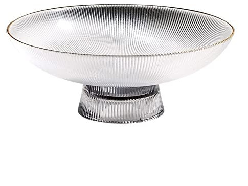 KHYTEBV Plato de Frutas, Cuenco de Cristal Transparente Dorado, Cuenco Redondo con Pedestal, Soporte para frutero, Soporte de exhibición para postres, para Mesa de Centro de Mesa de Cocina