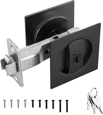 Cerradura de puerta corredera, 1 unidad Cerraduras insertables modernas, Cerraduras de cilindro cuadrado para bolsillos, Cerradura de puerta empotrada invisible