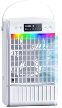Goufride Ventilador de aire acondicionado portátil, enfriador de aire evaporativo, humidificador de aire acondicionado con 3 velocidades, 7 colores para habitación, camping, fácil de instalar, fácil