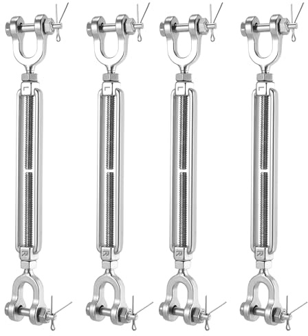 Turnbuckle, 4 Pack 1/4 (M6) 304 Stainless Steel Turnbuckles, Heavy Duty Wire Tensioner for Cables Wire Shade Sail Hardware and Clothesline, 1600lbs Working Load Limit