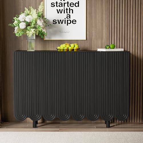 Modernes Sideboard Wohnzimmer mit 4 Türen Kommode Holz Küchenschrank, Anrichte, Aufbewahrungsschrank mit 2 Regale, Komodenschrank für Schlafzimmer Flur, Griffloses Design,120 x 37 x 80 cm,Schwarz
