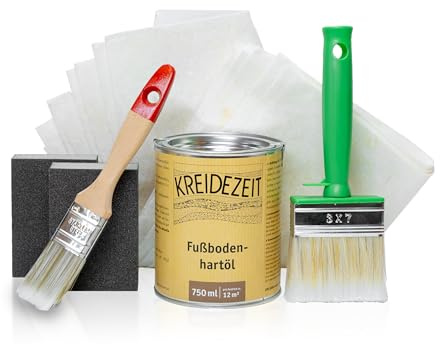 Generisch Fußbodenhartöl 0,75 L im DIY-Set – Holzöl Komplettset inkl. 5 Ölsaugtüchern, 30 mm Pinsel, 70 mm Flächenstreicher & Schleifschwämme – universeller Holzschutz für Innen
