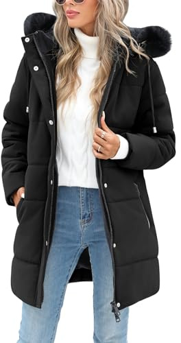 Tuopuda Winterparka Damen Lang Warm Winter Daunenjacke Wasserdicht Steppjacke Skijacke Teddyjacke Winddichter Daunenmantel Pufferjacken Oberbekleidung Reißverschluss Geschenk für Frauen, Schwarz, L