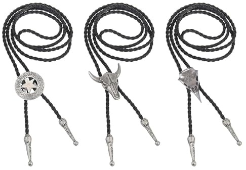 Riceel Bolo Krawatte, 3 Stück Bolo Tie Western Krawatten Cowboy und Cowgirl Tie Retro-Trend Western Cowboy Krawatte Leder Rodeo Anhänger für Herren und Damen