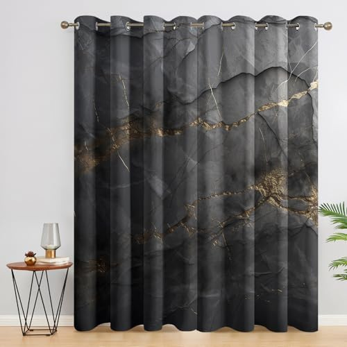 Generisch Schwarz Gold Marmor Vorhänge Wohnzimmer, Verdunklungsvorhänge Moderne Abstrakt mit Ösen, Vorhang Blickdicht mit Muster, Gardinen für Wohnzimmer Deko 2er Set, H 245 X B 140 cm B-G5