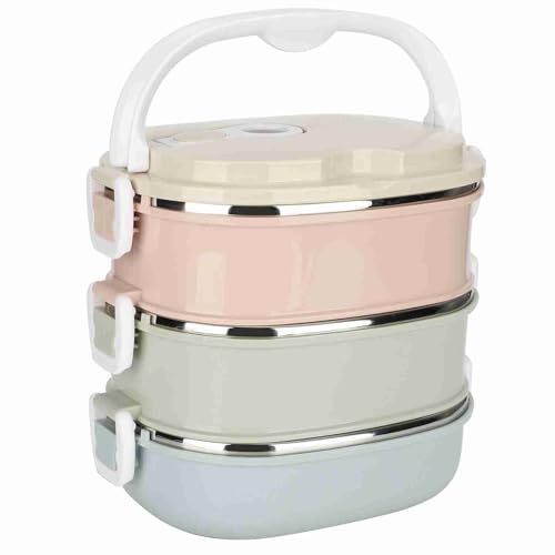 Wakects Lonchera, Acero Inoxidable 304 Contenedor de Alimentos Escolar Portátil Capa Interna Oculto con Anillo de Goma Sellado para Estudiantes Trabajadores Viajan a Casa (3 niveles)
