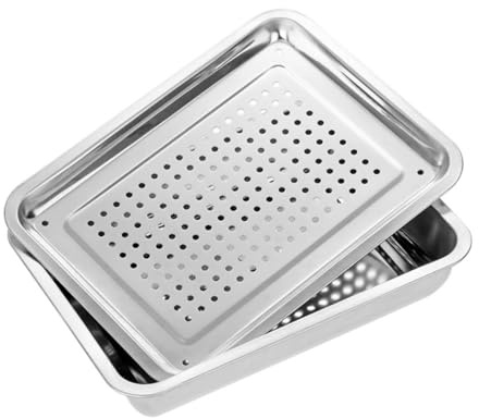 Mobestech Bandeja Escurreplatos Rectangular Acero Inoxidable Grosor Antióxido Cocina Multifuncional con Orificios Esquinas para Drenaje Seguro