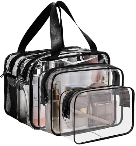 Rebanky 3 Transparente Kulturtaschen mit Reißverschluss, für Männer Frauen | Kosmetiktasche Transparent- und Waschtaschen für Reise, Handgepäck, Make-up und Pflegeprodukte