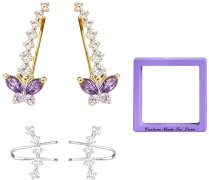 ZWWOGE Ensemble de Boucles d'Oreilles Femme Pendantes Boucles d'Oreilles Pendantes avec Papillon Violet 1 Paire de Boucles d'Oreilles Multi-Zircone Cadeau Élégant pour Femmes Petite Amie Maman