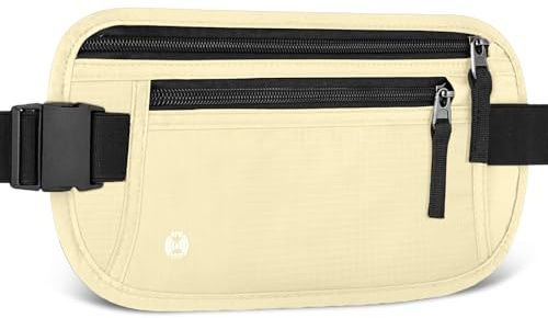 Aucuu Geldgürtel für Damen und Herren, Diebstahlsicher Flache Bauchtasche mit RFID-Schutz, Ultraflach Versteckte Geldgürtel, Reise Bauchtasche für Reise Sport, Passt für Reisepass, Telefon und Bargeld