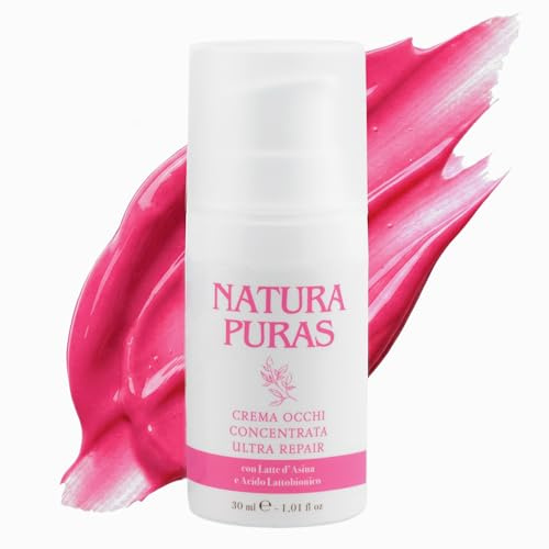 Crema Viso Antirughe e Contorno Occhi Antiage, per Rughe, Borse e Occhiaie, con Acido Ialuronico, Latte d’Asina, Caffeina e Collagene, Donna Uomo – 30ml NaturaPuras