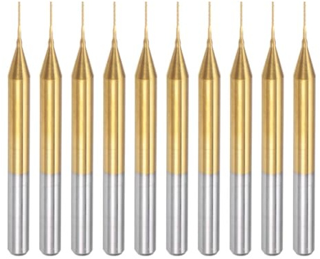 Plmvhpb 10 Stück Titanbeschichtete Hartmetall-Schaftfräser, Gravurfräser, CNC-Fräser für Leiterplattenmaschinen, 1/8 Schaft 0,4 mm