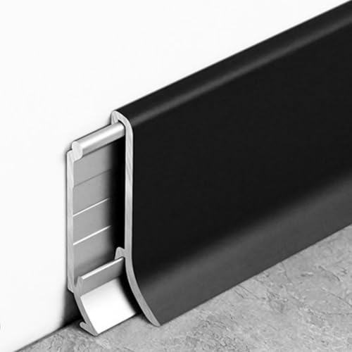Coayuou Profil De Finition De Plinthe en Aluminium 125 Cm* 2 Barres De Sol Durables avec Base Assortie 1:1, Protection des Bords Muraux pour Sols Stratifiés, Protège-Mur Élégant(Black,2.5cm)
