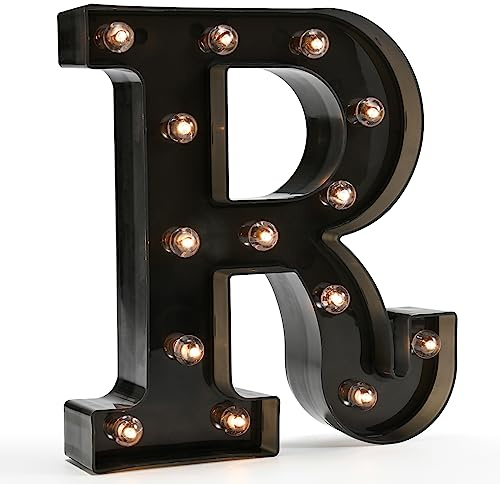 Light Up Black Alphabet Marquee Letters LED Lights Sign for Night Light Home Bar Christmas Lamp Birthday Party Wedding Decoration R