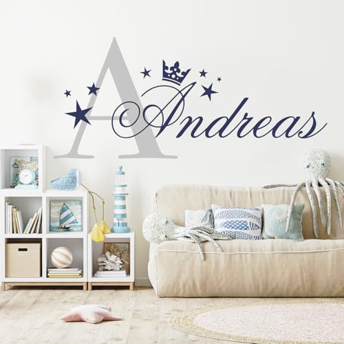 tjapalo® midb-pkm405 Wandtattoo Junge Name Wandsticker Jungen Zimmer Baby Wandtattoo Jungen Wandtatoo Kinderzimmer Junge mit Namen und Initiale, Größe: B58xH25cm