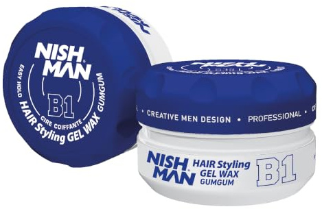 NISHMAN Aqua Gel-Wachs für Männer B1 – Gumgum 150g – Bubblegum Duft – Natürlicher Glanz-Look – Ultra Starker Halt – Langanhaltende Kontrolle und Definition