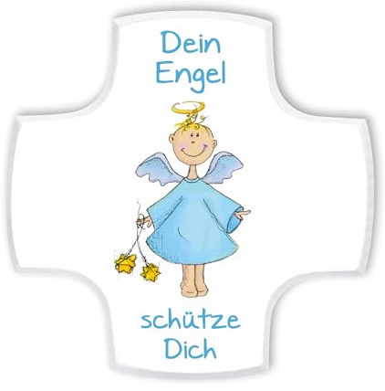 Fritz Cox Holzkreuz 'Dein Engel schütze Dich' Blau