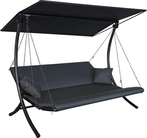 ngerer Freizeitmöbel GmbH Hollywoodschaukel Swing Zip - Gartenschaukel Made in Germany - Schaukel zum Sitzen, Liegen und Entspannen - inklusive Bett-Funktion - einfache Montage (Dunkelgrau wetterfest)
