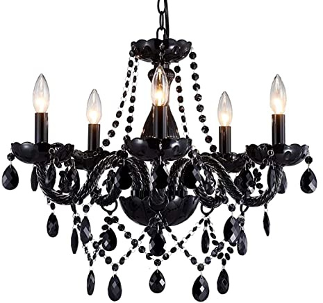 Saint Mossi Modern K9 lampadario di cristallo, lampadario nero con cinque lampade, lampadario di soffitto appeso per sala da pranzo, camera da letto, soggiorno, H48cm x W48cm con catena regolabile