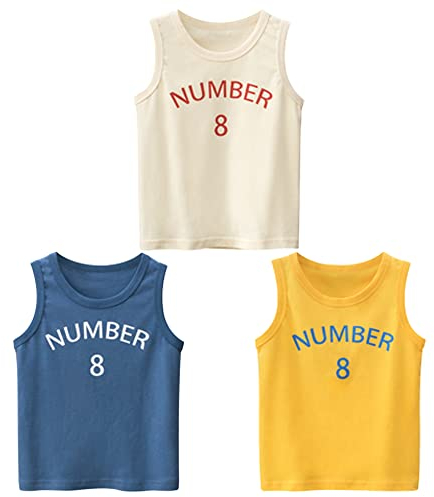 Jungen Dinosaurier Unterhemden Baumwolle Tank Top Kinder 3er-Pack Tank Top Jungen Ärmelloses Unterhemd Cartoon-Muster Baumwolle T Shirt Jungen achselshirt Jungen Blau+Gelb 110