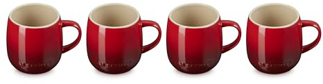 Le Creuset Heritage-Tassen aus Steingut, je 370 ml, Kirschrot, 4 Stück