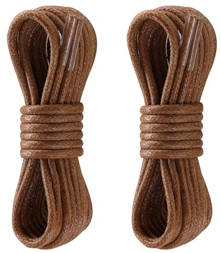 Yusimu 2 Pairs Waxed Round Shoelaces 2.5mm, Dress Laces for School Formal | Thin Waxed Cotton, Waterproof Coating, For School Shoes Brogues Golf Knee-high Boots, Replacement For Men Women Kids