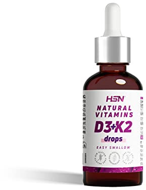 Vitamina D3 + K2 MK-7 en Gotas de HSN | 30 ML (225 Tomas por Envase) - 100% Natural: Lanolina y Natto - con Aceite de Cártamo: Evita Solidificación | No-GMO, Apto Vegetariano, Sin Gluten