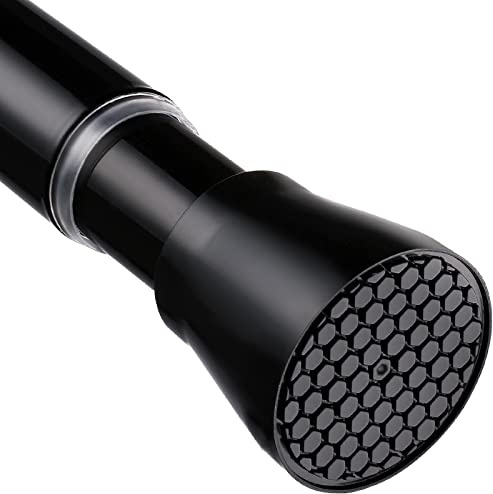 Black Spring Tension Curtain Rod 28-52 Inches, 7/8 Diameter Adjustable Shower Curtain Rod No Drill, Anti-slip Heavy Duty Spring Curtain Rod for Windows Bathroom Kitchen Closet Doorway