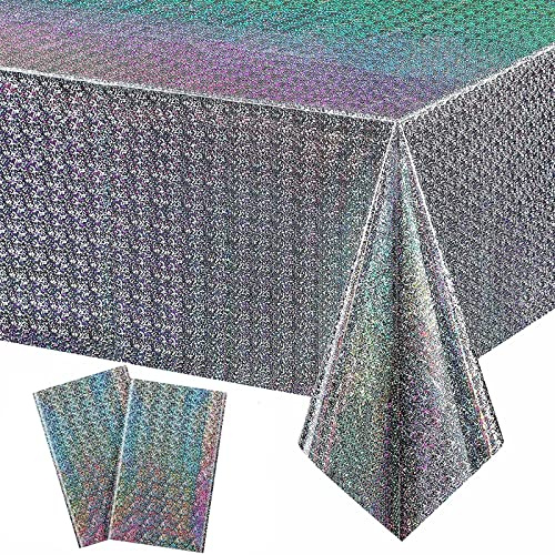 Xinfin 2 Stück Einweg Tischdecke, Bierzeltgarnitur, Folientischdecke, 137x274cm Rechteck Wasserdicht Tischtuch für Kinder Geburtstag Hochzeit Verlobung Picknick Party Dekoration (Silber)