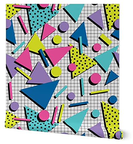 Peel & Stick Wallpaper Swatch - Tubular Retro 80S Graphic Memphis Wave Custom Removable Wallpaper by Spoonflower