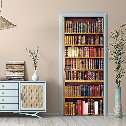 Türaufkleber Selbstklebend Türtapete 3D - Bücherregal 90 X 200 Cm -Türfolie Tür Poster Stickers - Kinderzimmer, Küche, Wohnzimmer, Schlafzimmer, Arbeitszimmer, Bürotür, Foto, Tür-Wandaufkleber