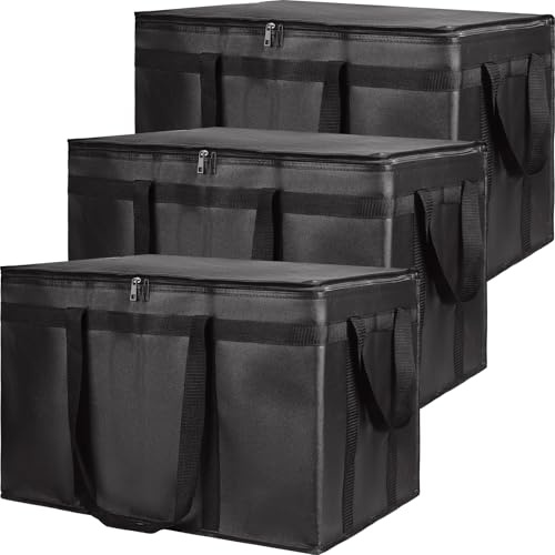 CIVJET Insulated Food Delivery Bag, XXXL Grocery Cooler Bags, Black, 3-Pack
