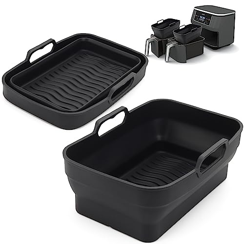 ddLUCK Forros de Silicona para freidora de Aire Ninja AF300EU 7.6L y Tower T17088, Paquete de 2 Cuencos de Repuesto de Silicona Reutilizables para freidora de Aire, Bandeja de Hornear Plegable para