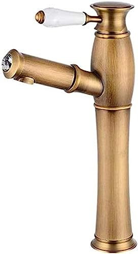Wasserhahn Antiker Hochwaschtisch-Wasserhahn mit herausziehbarer Brause, Landhausstil, Einhebel-Badewanne, Badezimmer-Wasserhahn, Arbeitsplatte aus gebürstetem Messing (Bro