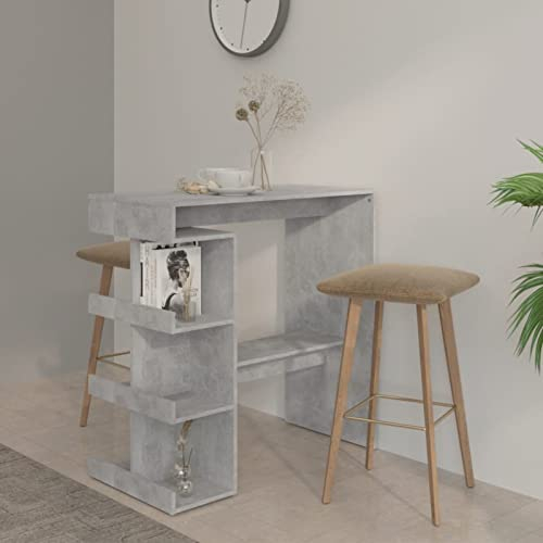 LAPOOH Bartisch mit Regal, Stehtisch Küche, Tisch, Hochtisch, Bartische & -theken, Esstisch, Bar Tisch, Bar Table, Betongrau 100x50x101,5 cm Spanplatte