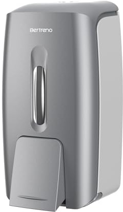 Bertreno Commercial Soap Dispenser Wall Mount Manual Pump Hand Soap Dispenser 800ml Gel Liquid Hand Sanitizer Dispenser Self Adhesive for Home Bathroom (Silver)