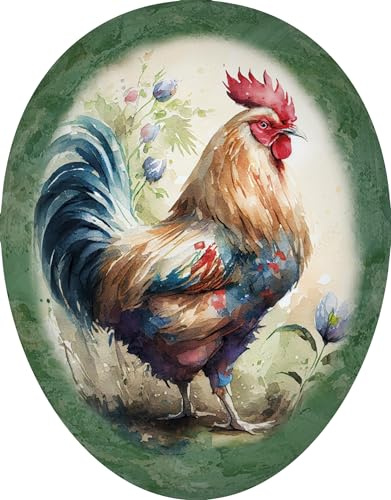 Nestler XXL 35cm Osterei zum Befüllen - Handgemachte Eier aus Pappe mit wunderschönen Motiven - Liebevolles Ostergeschenk (Hahn grüner Fond)