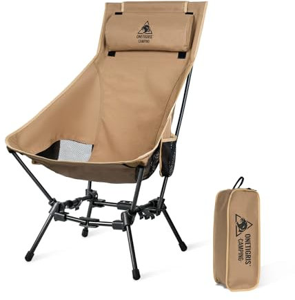 OneTigris Camping Chair with Detachable Cushion, 150 kg Capacity, Compact Portable Folding Chair for Camping, Hiking, Travel, Beach, Festivals, Backpacking